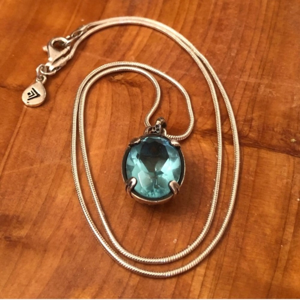 Silpada Filigree Sterling Silver Aqua Glass Pendant Necklace N2198